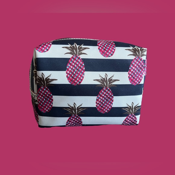 TORY BURCH NEW MAKEUP COSMETIC BAG BRIGITTE PINEAPPLE STRIPE CHRISTMAS gift - Picture 5 of 8